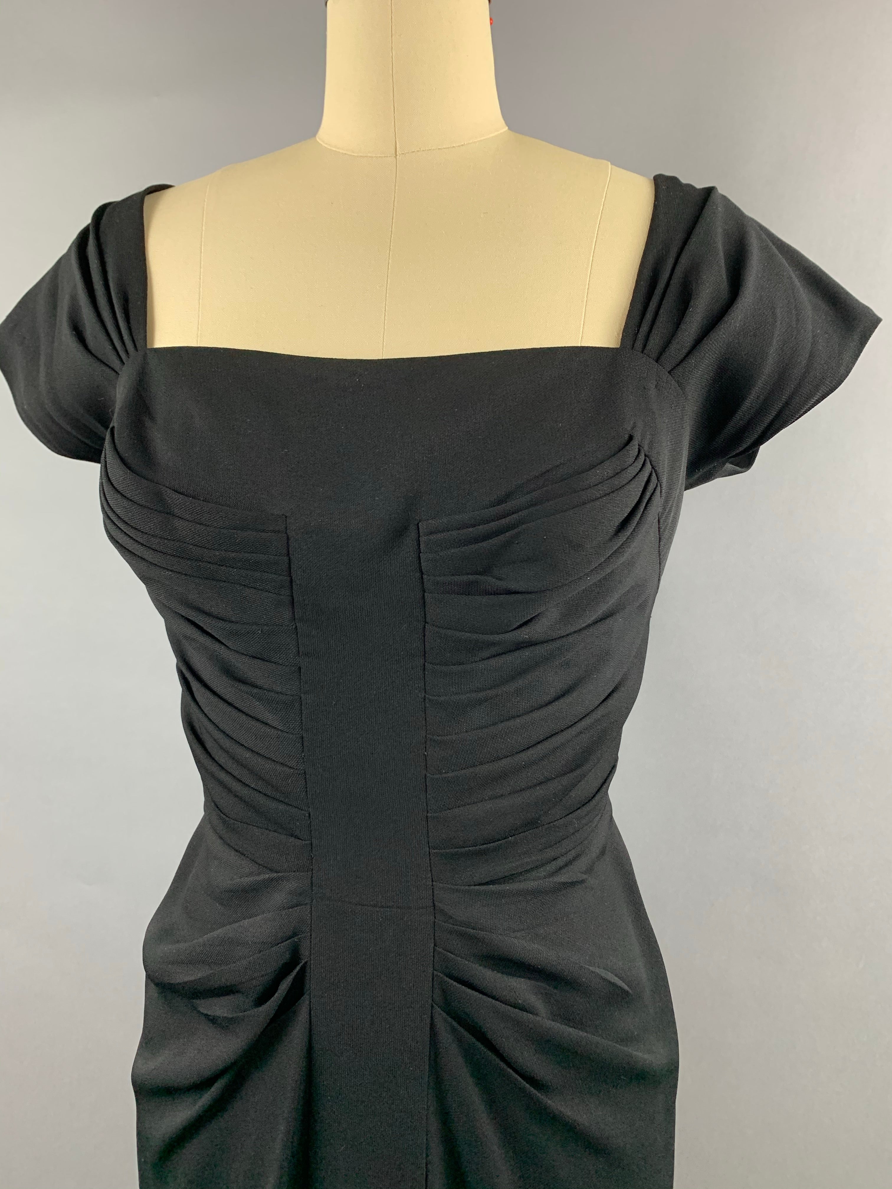 Late 1940s Black Crepe Dorothy O’Hara Cocktail Dress Size M