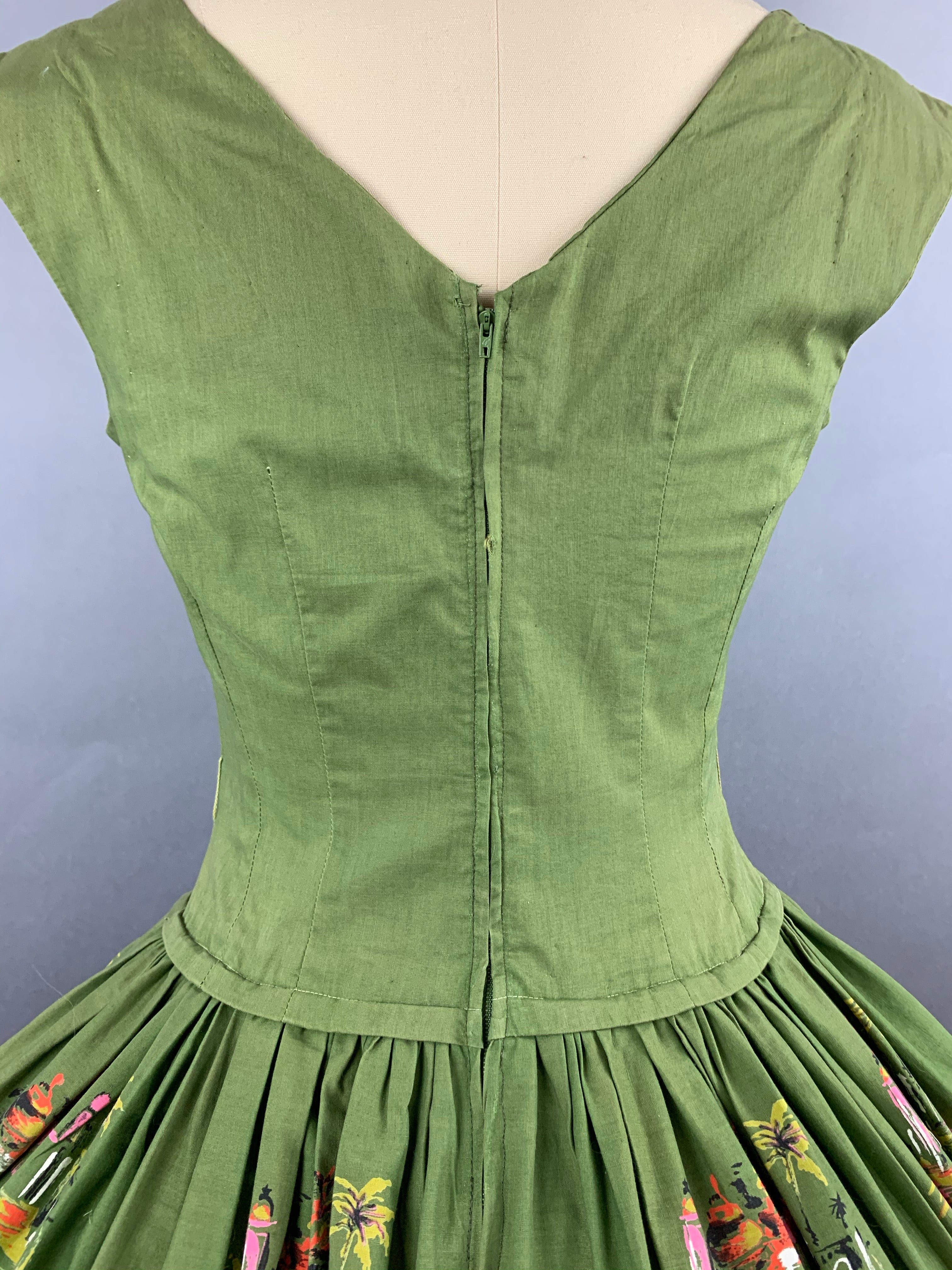 1950s Green Casbah Cotton Dress Size M