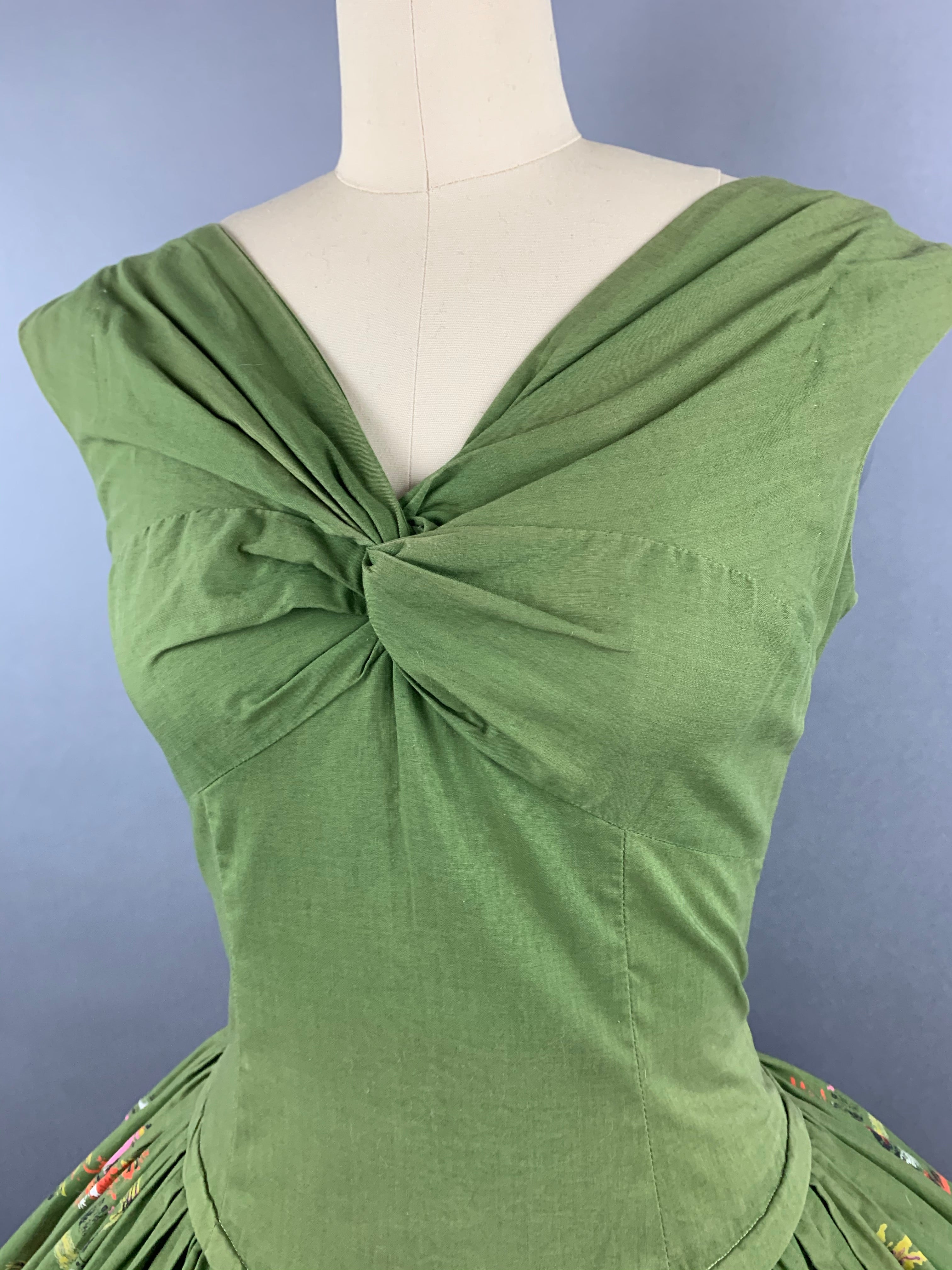 1950s Green Casbah Cotton Dress Size M