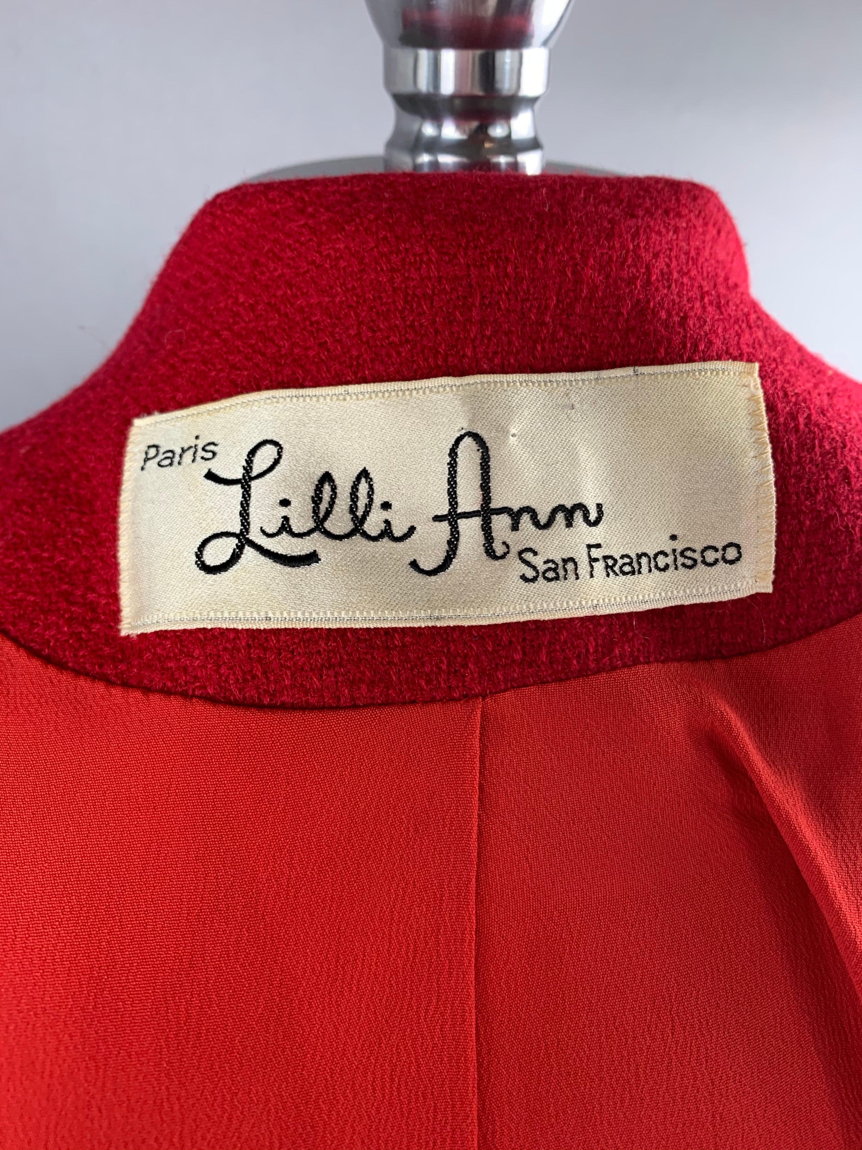 1950s Lilli Ann Red Wool Suit with Black Fox Collar Size S