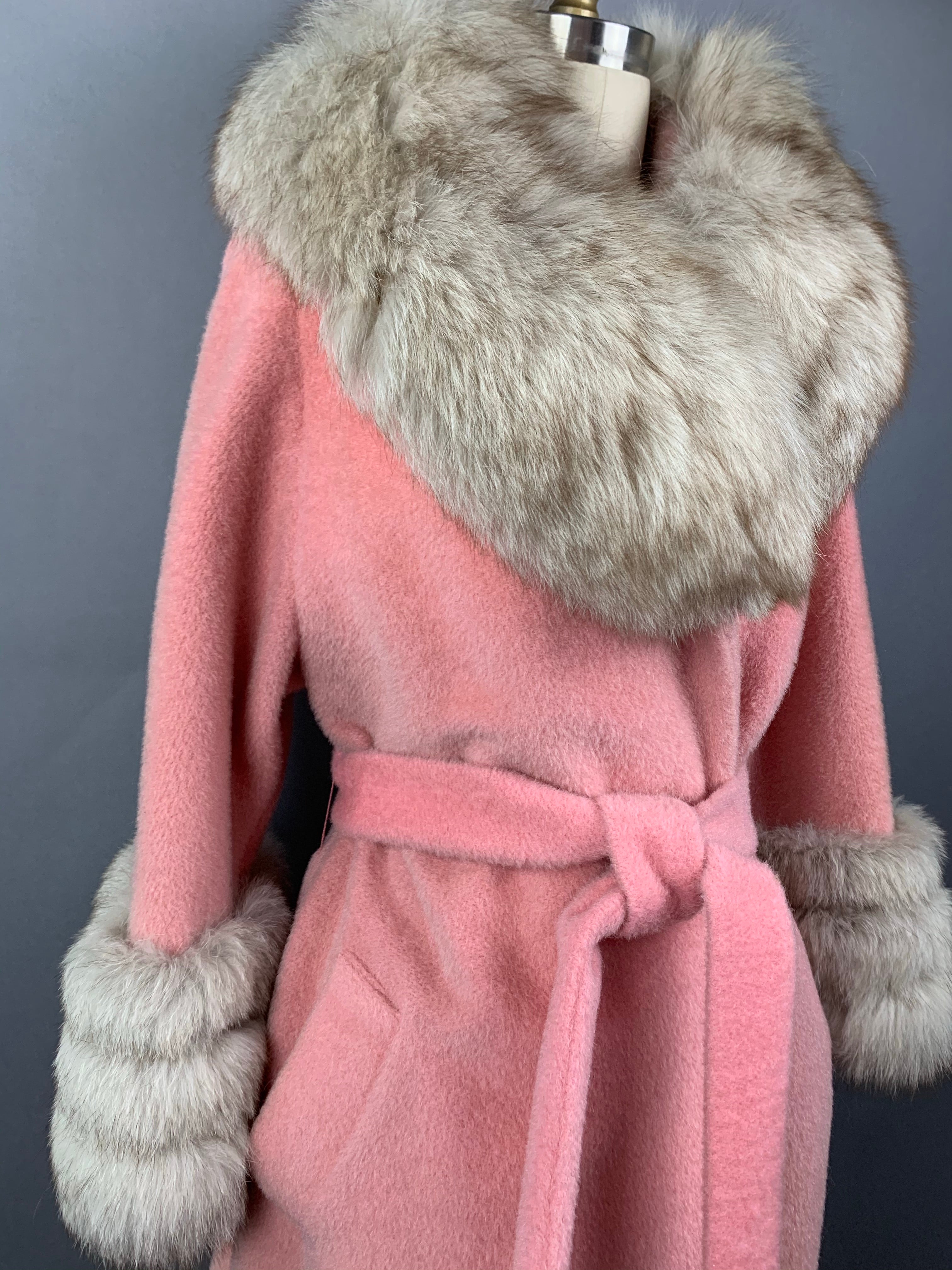 1960s Baby Pink Lilli Ann Norwegian Fox Fur Coat Size M Size L Size XL