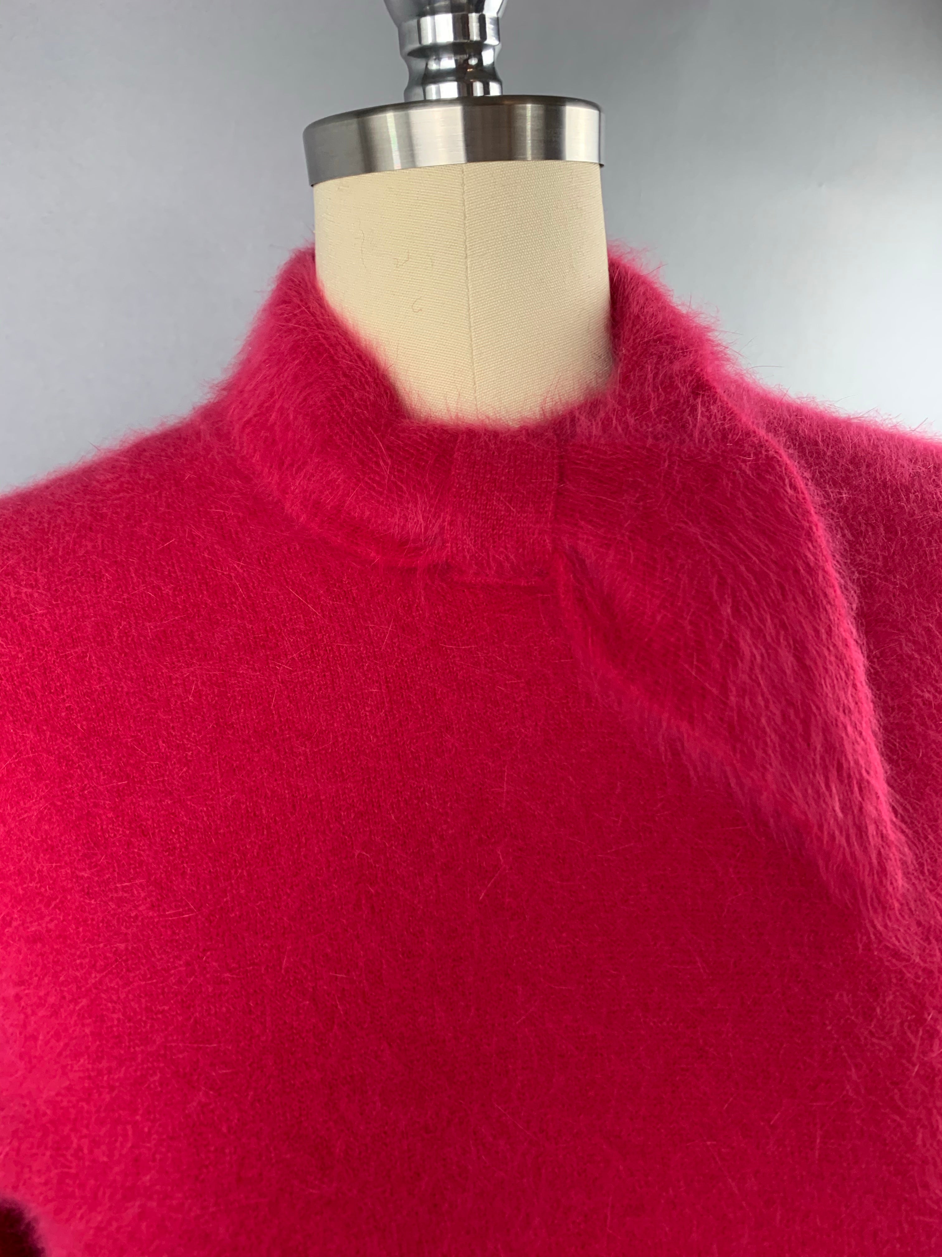 1950s Darlene Deep Pink Angora Wool Blend Deadstock Sweater Size M