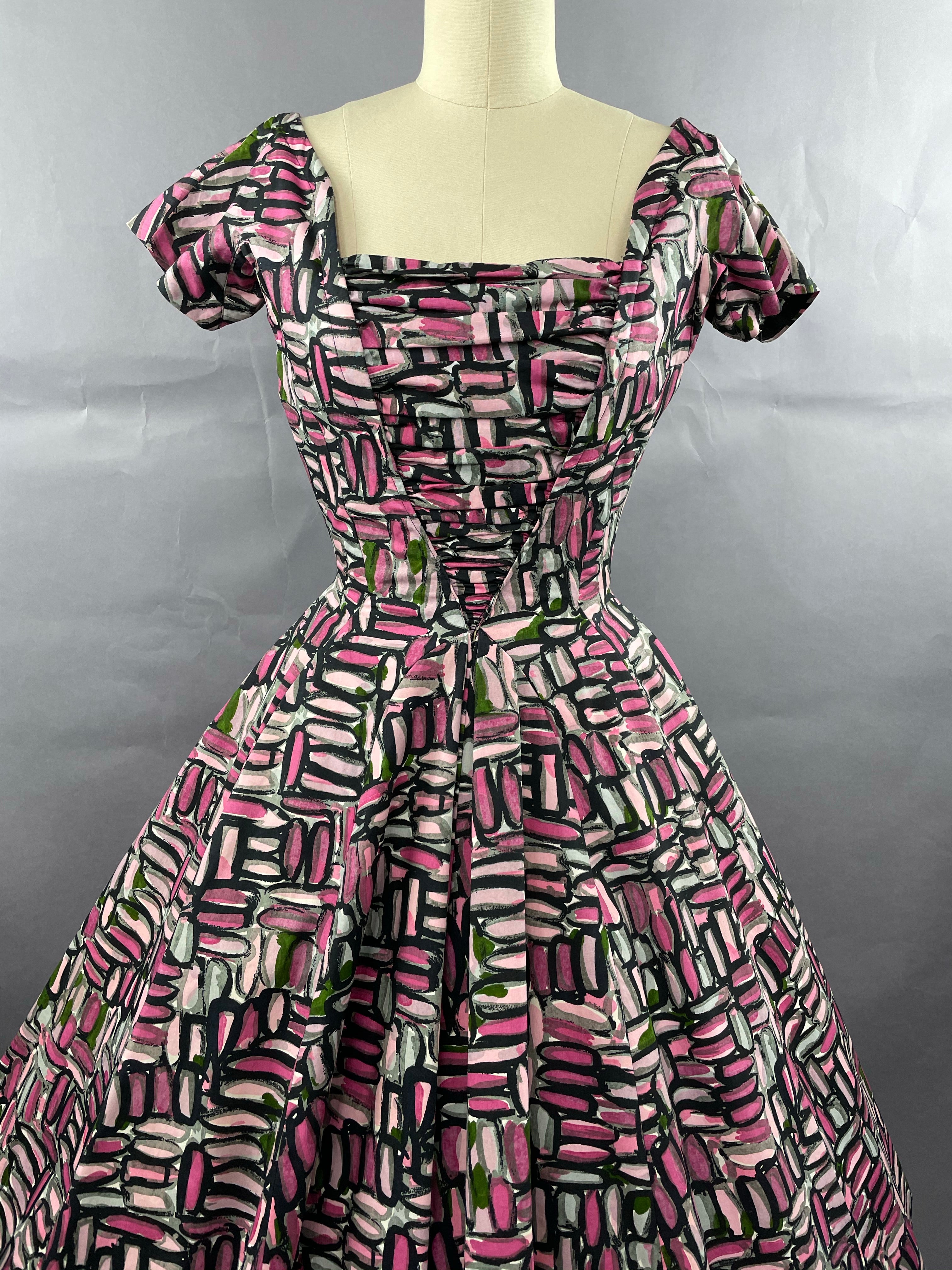 1950s Shades of Pink Suzy Perette brushstroke Cotton dress Size XS