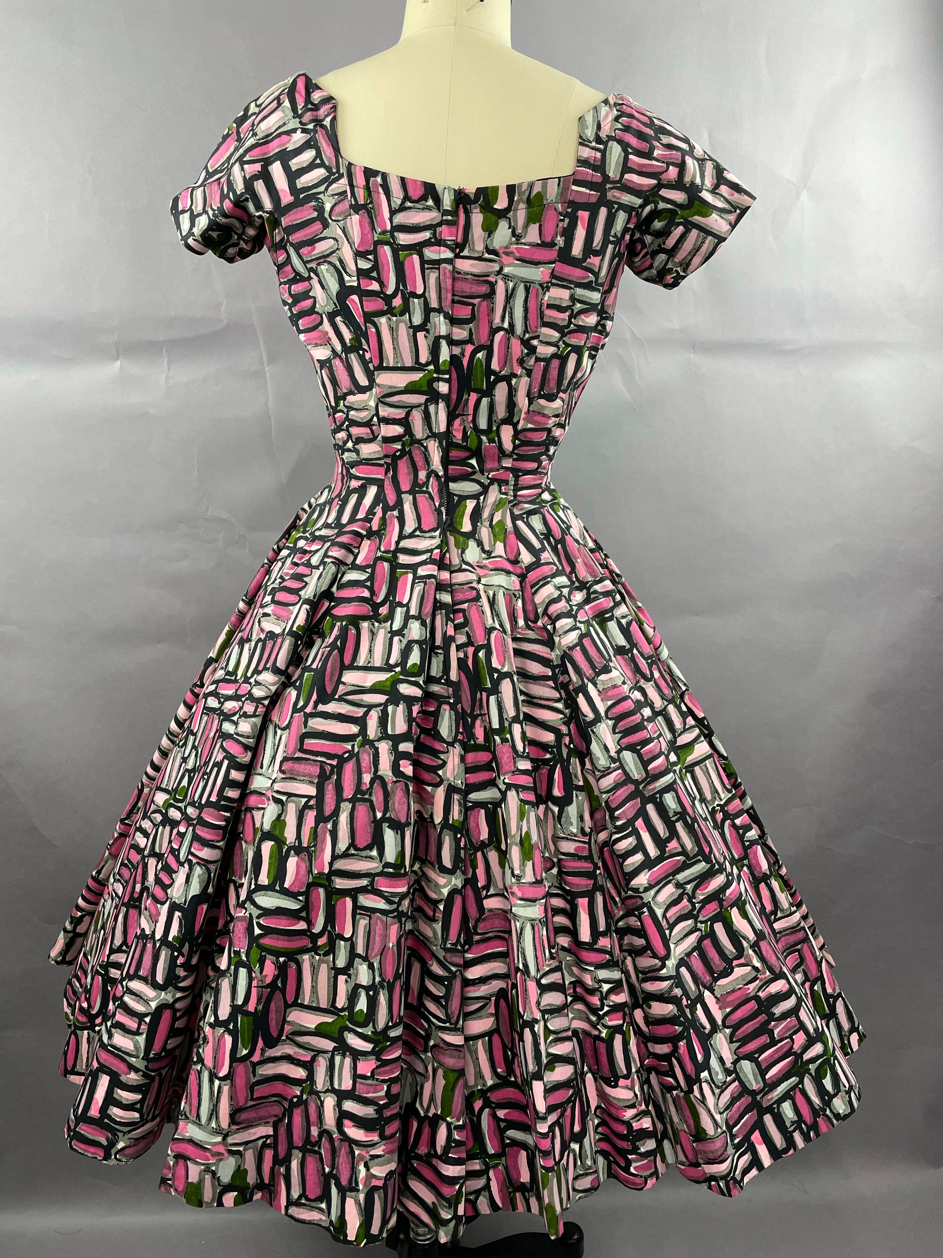 1950s Shades of Pink Suzy Perette brushstroke Cotton dress Size XS