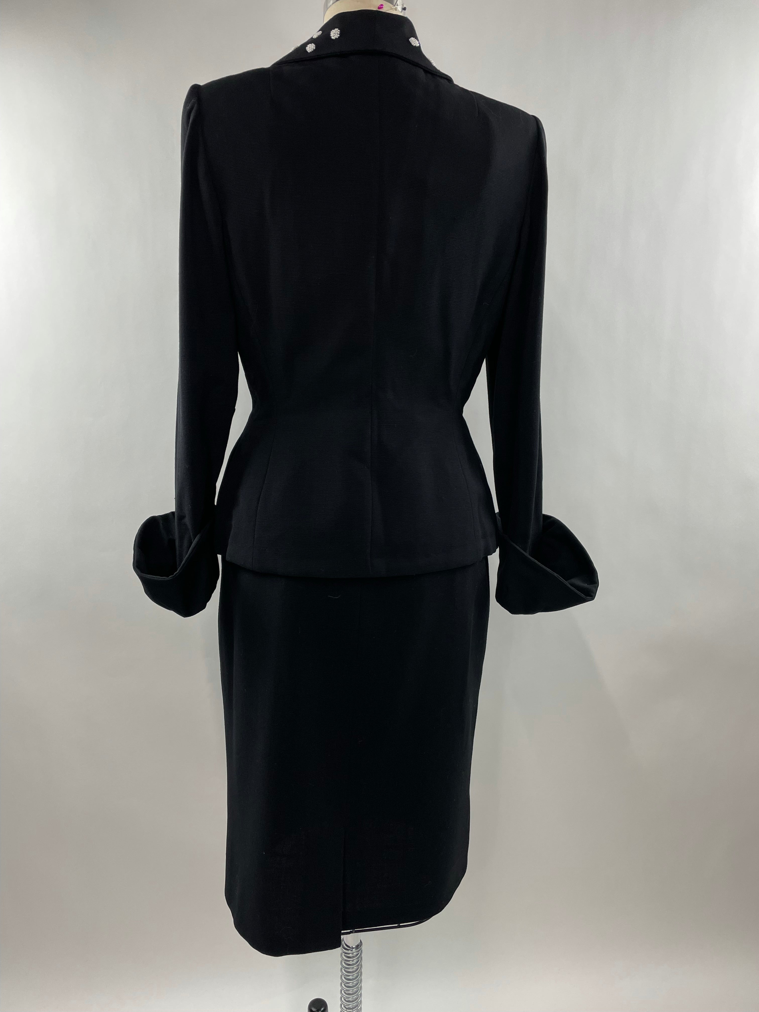 1950s Black Lilli Ann Skirt Suit with White Beading Size XL