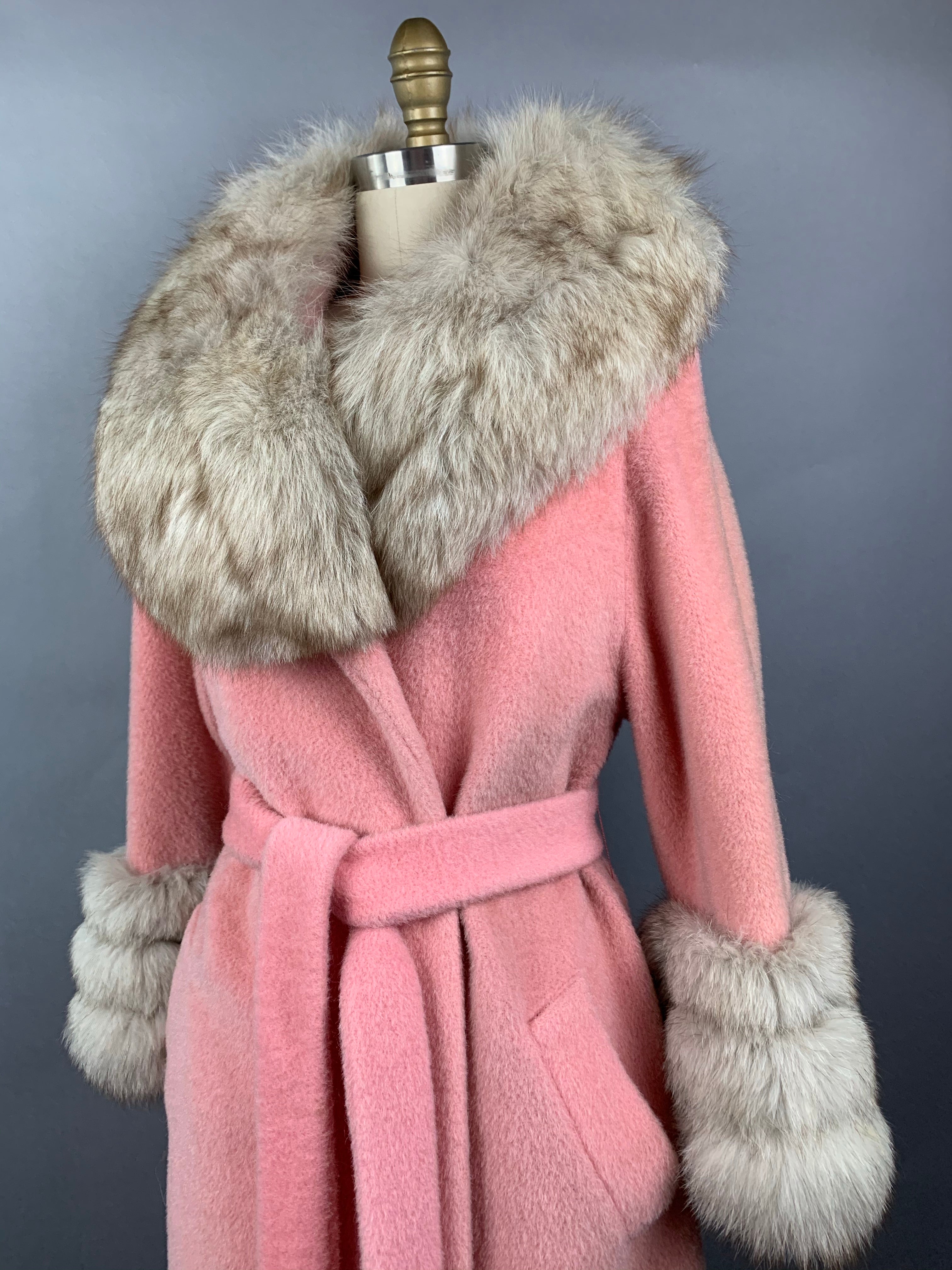 1960s Baby Pink Lilli Ann Norwegian Fox Fur Coat Size M Size L Size XL