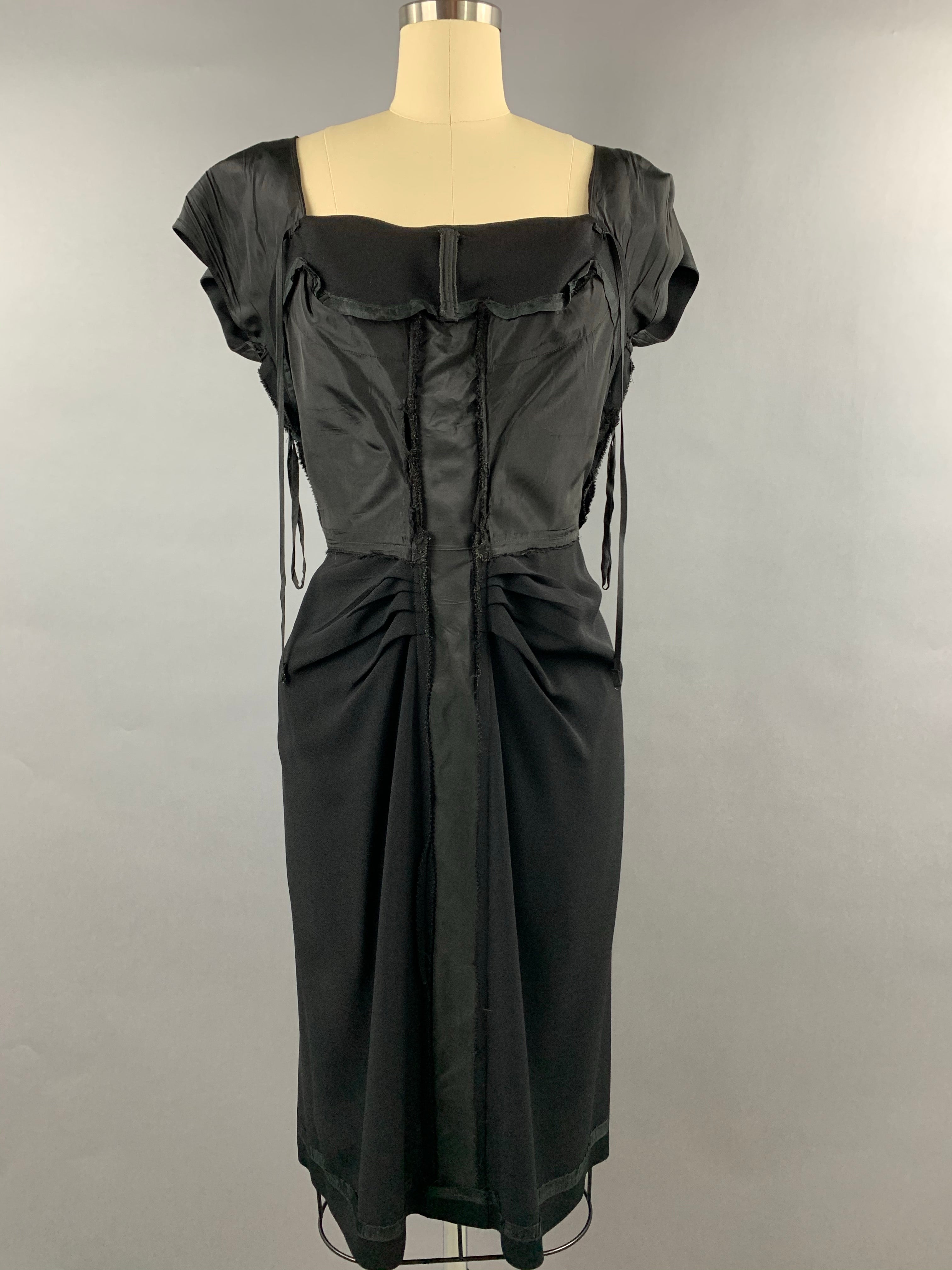 Late 1940s Black Crepe Dorothy O’Hara Cocktail Dress Size M