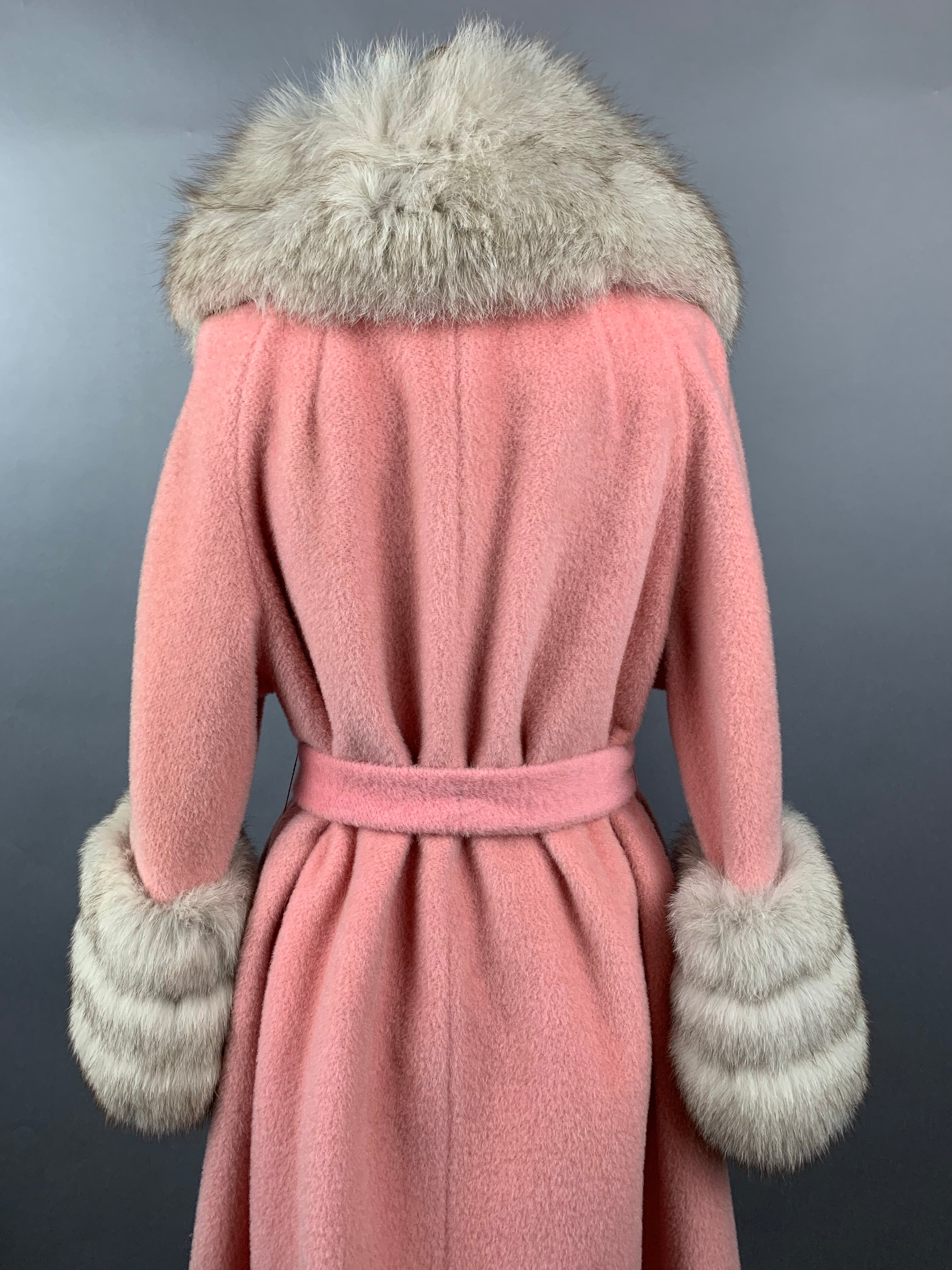 1960s Baby Pink Lilli Ann Norwegian Fox Fur Coat Size M Size L Size XL