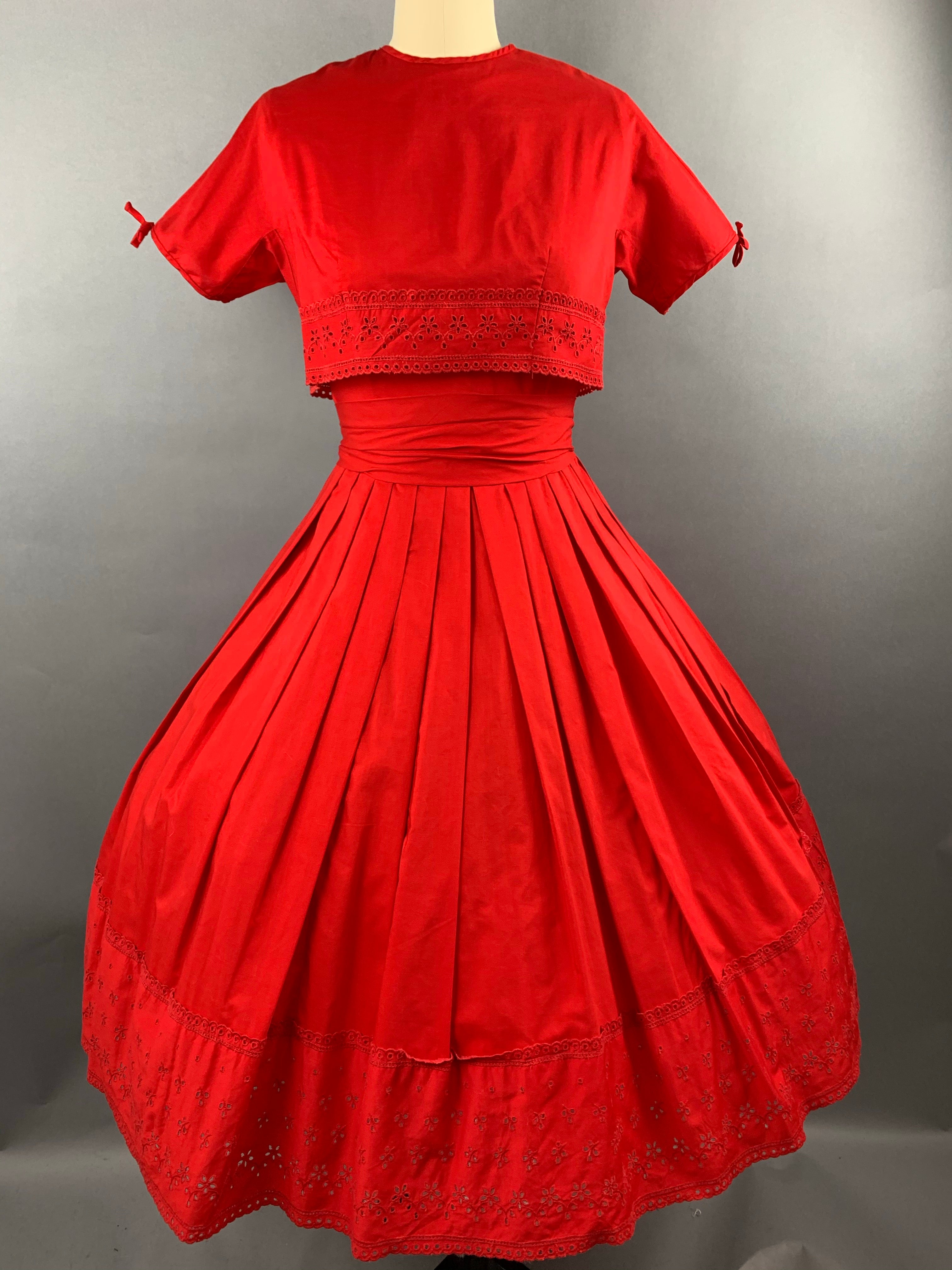 1950s Red Bobbie Brooks 2 piece Dress and Jacket Set Size XS