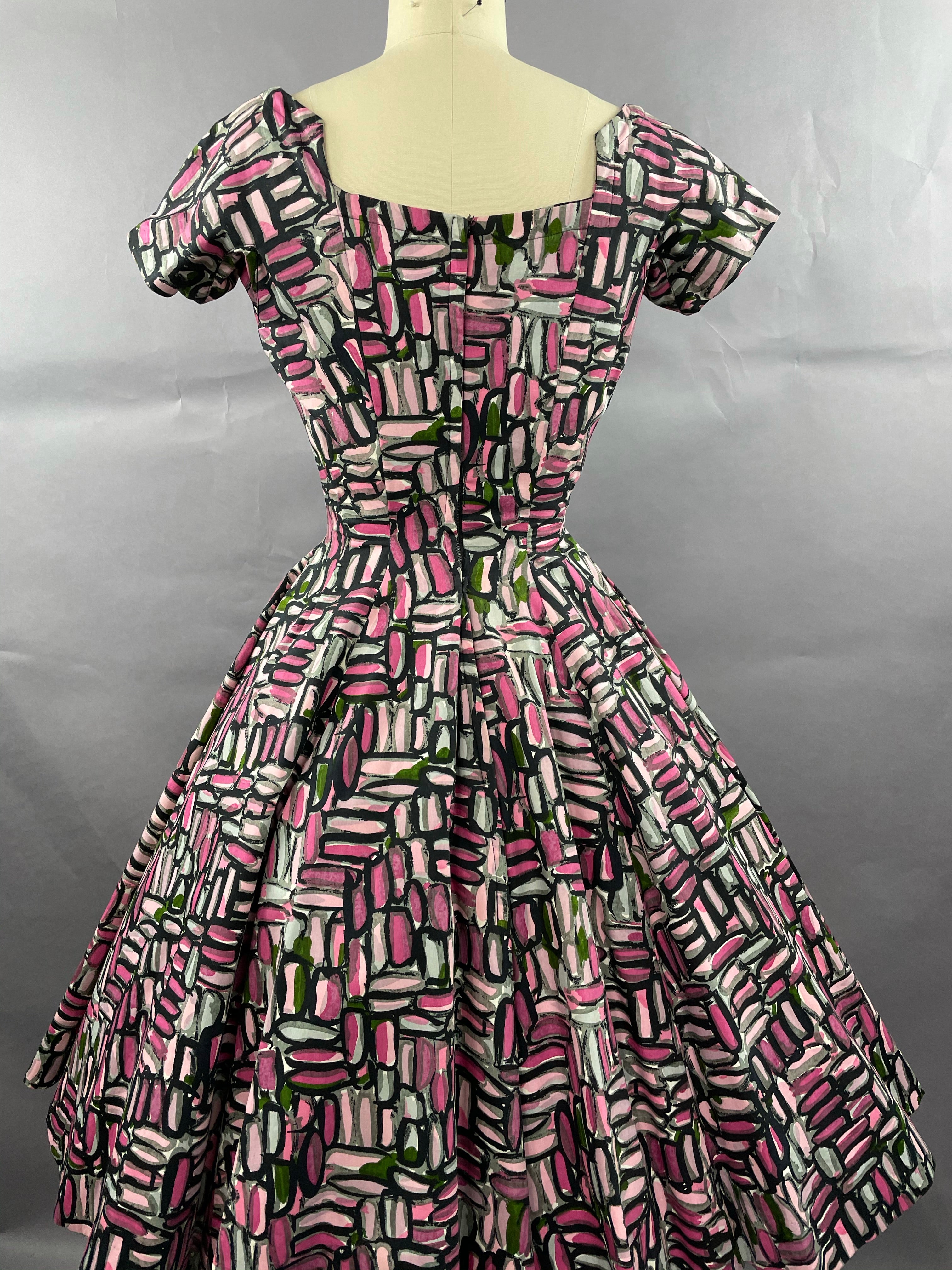 1950s Shades of Pink Suzy Perette brushstroke Cotton dress Size XS