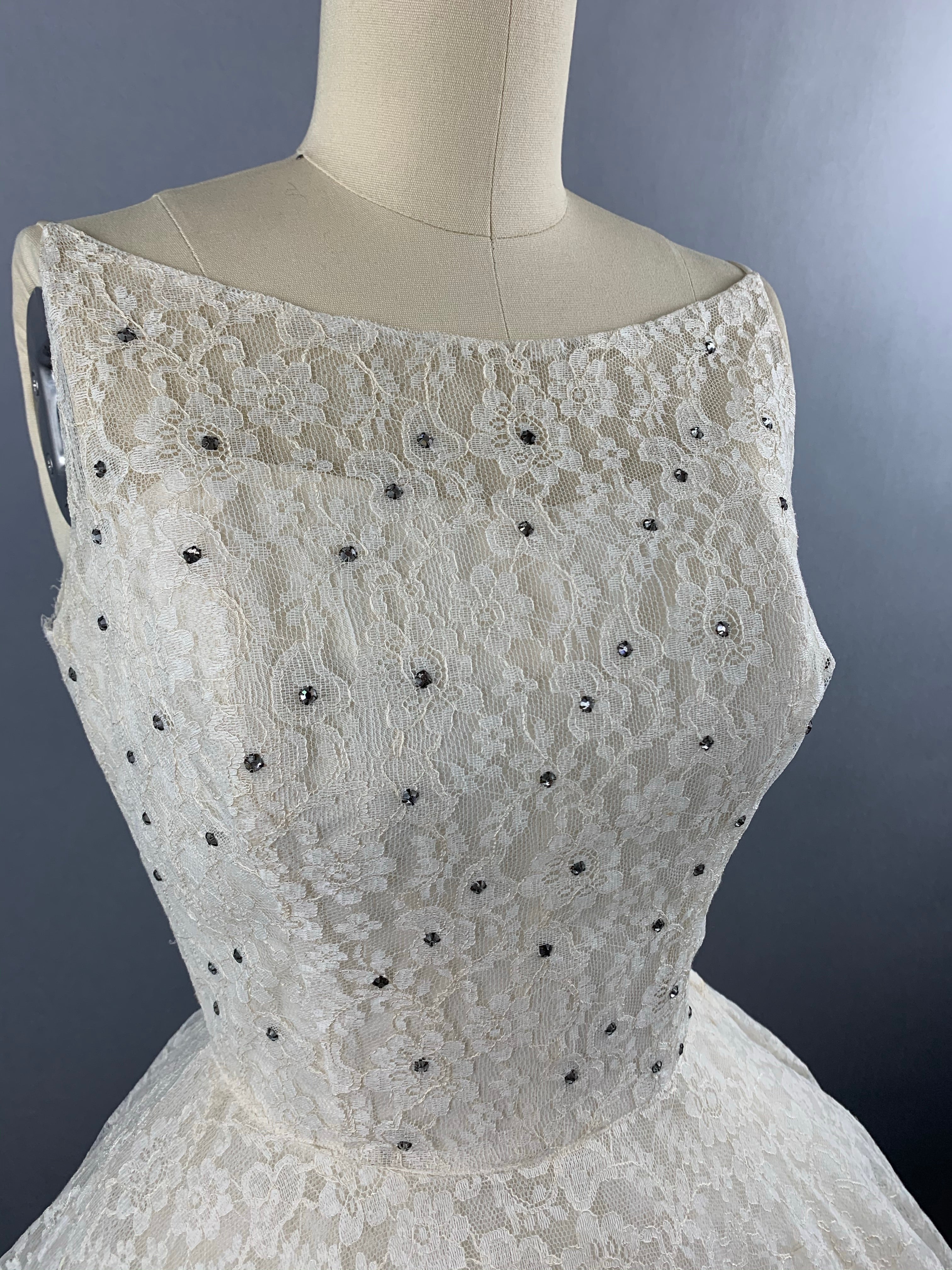 1950s Cotillion Ivory Lace Party Dress Size XS