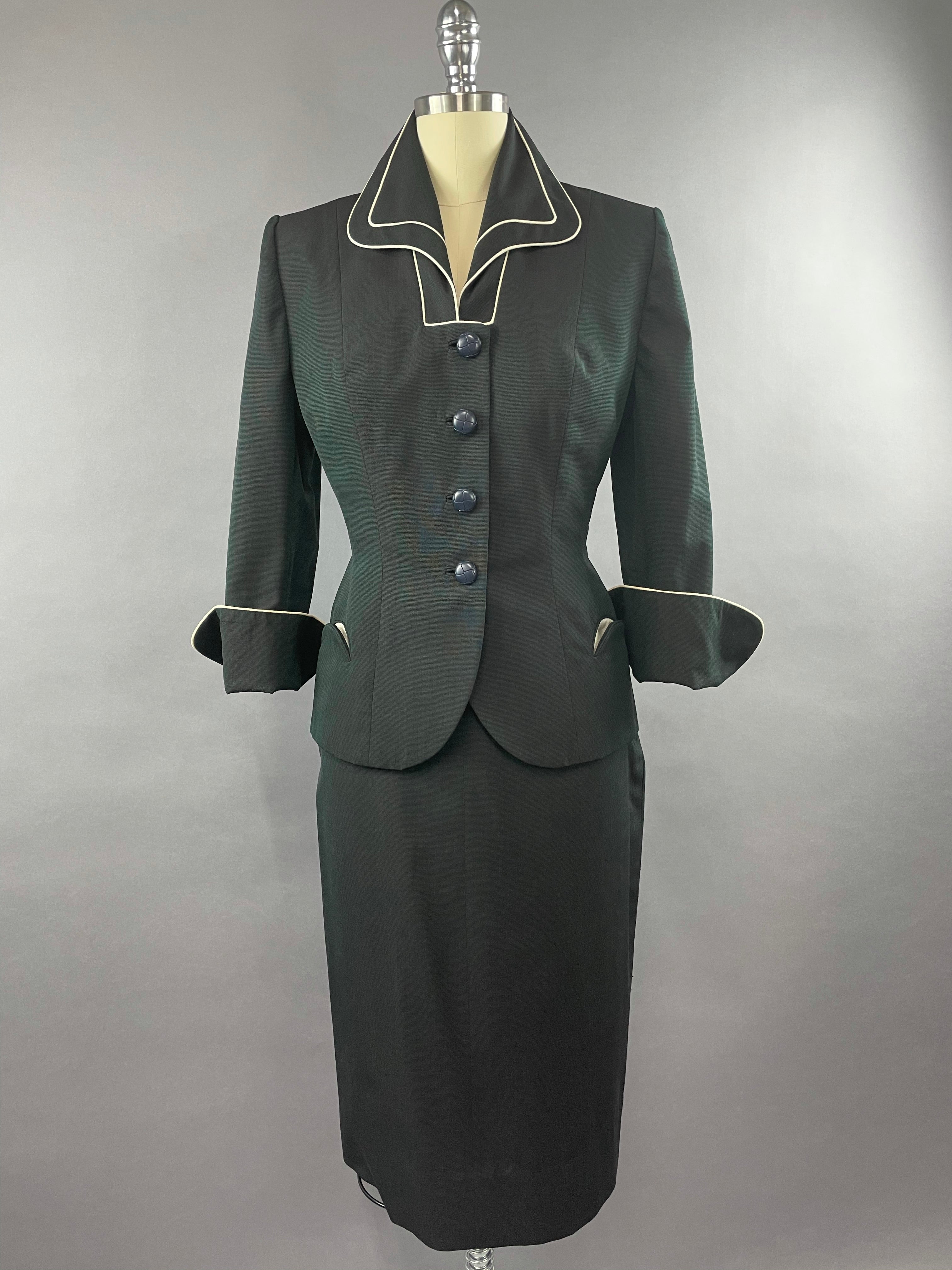 1950s Lilli Ann Lilli Annette Dark Blue Shot Skirt Suit Size S