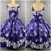 1950s Kamehameha Blue-Purple Orchid Cotton Hawaiian Dress Size M