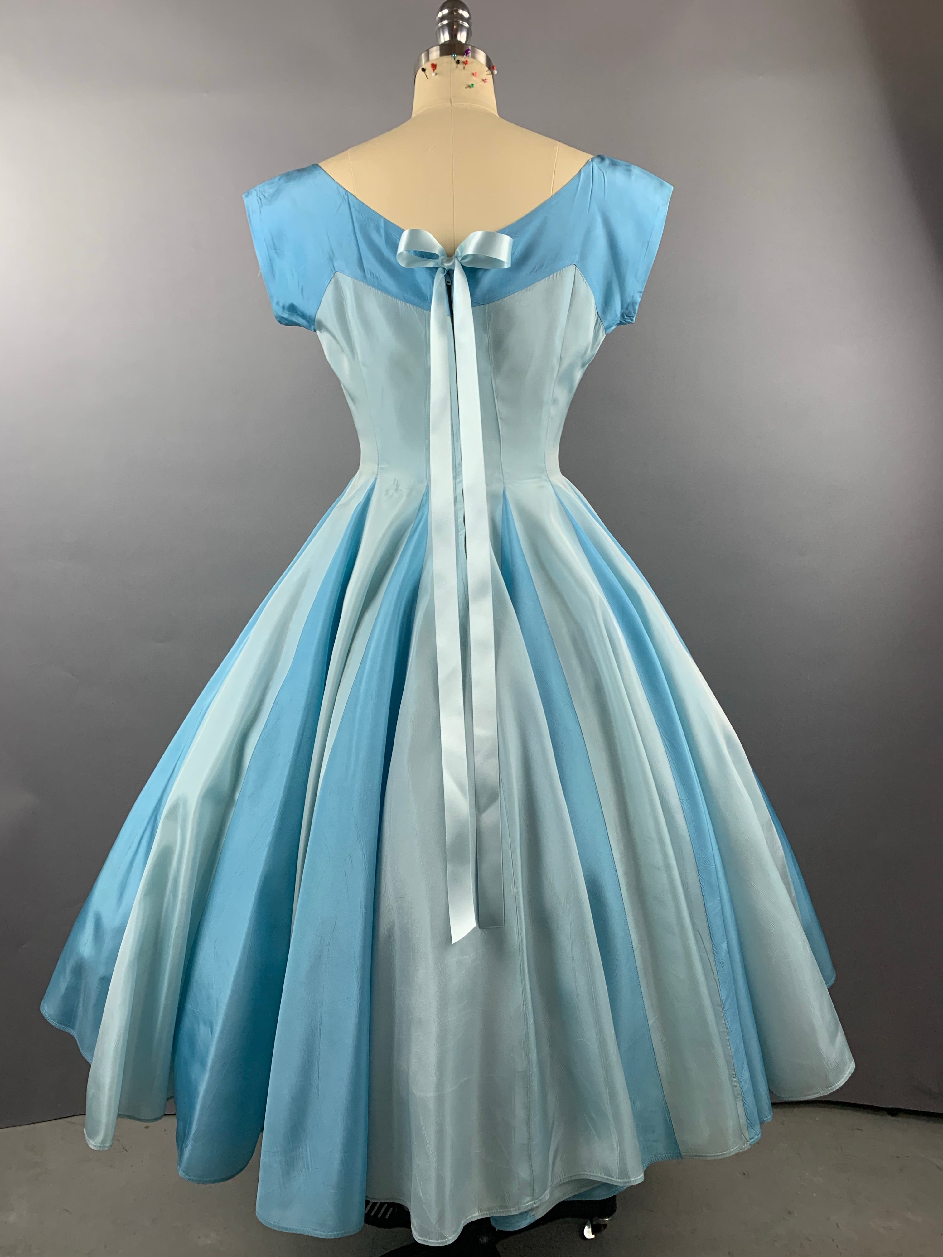 1950s Two Shades of Blue Full Skirt Party Dress Size M