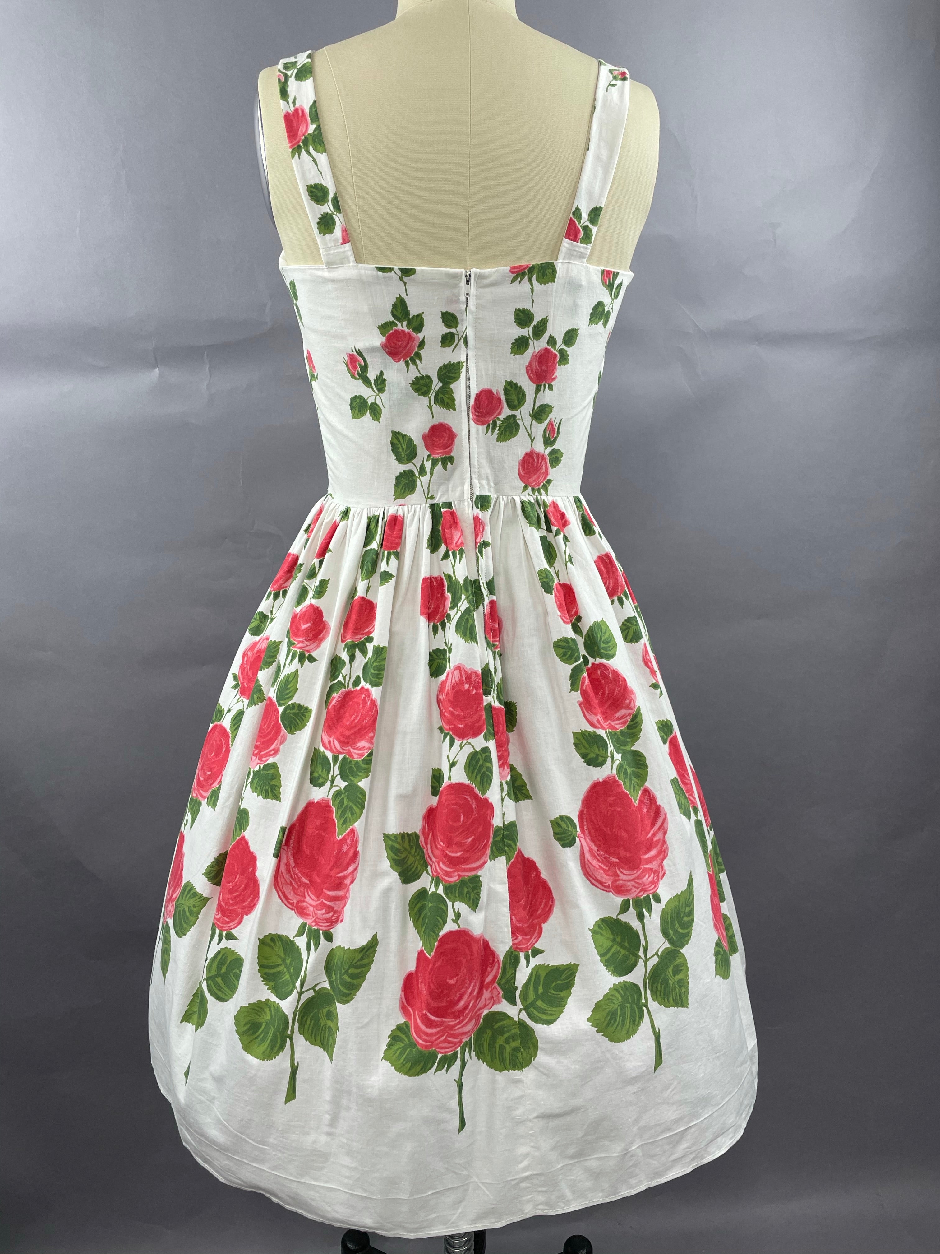 1950s Long Stemmed Rose Print Cotton Sundress Size S