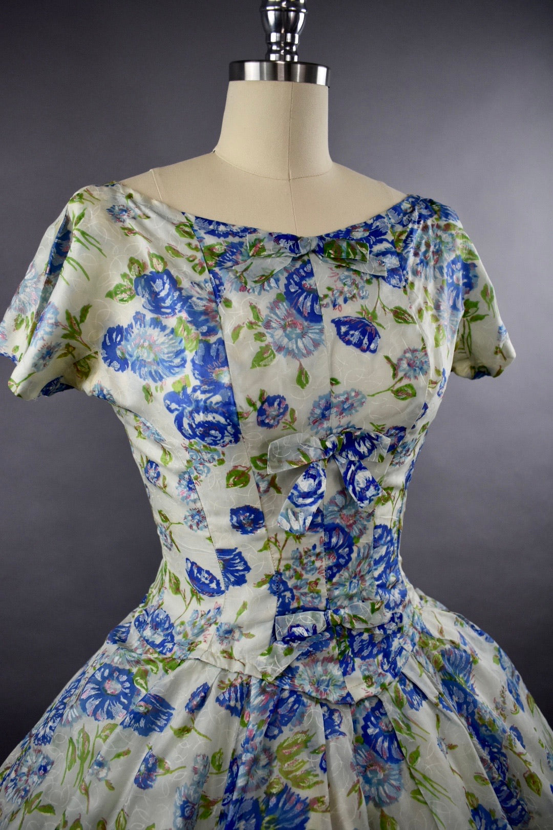 1950s Gigi Young Blue Floral Party Dress Size M