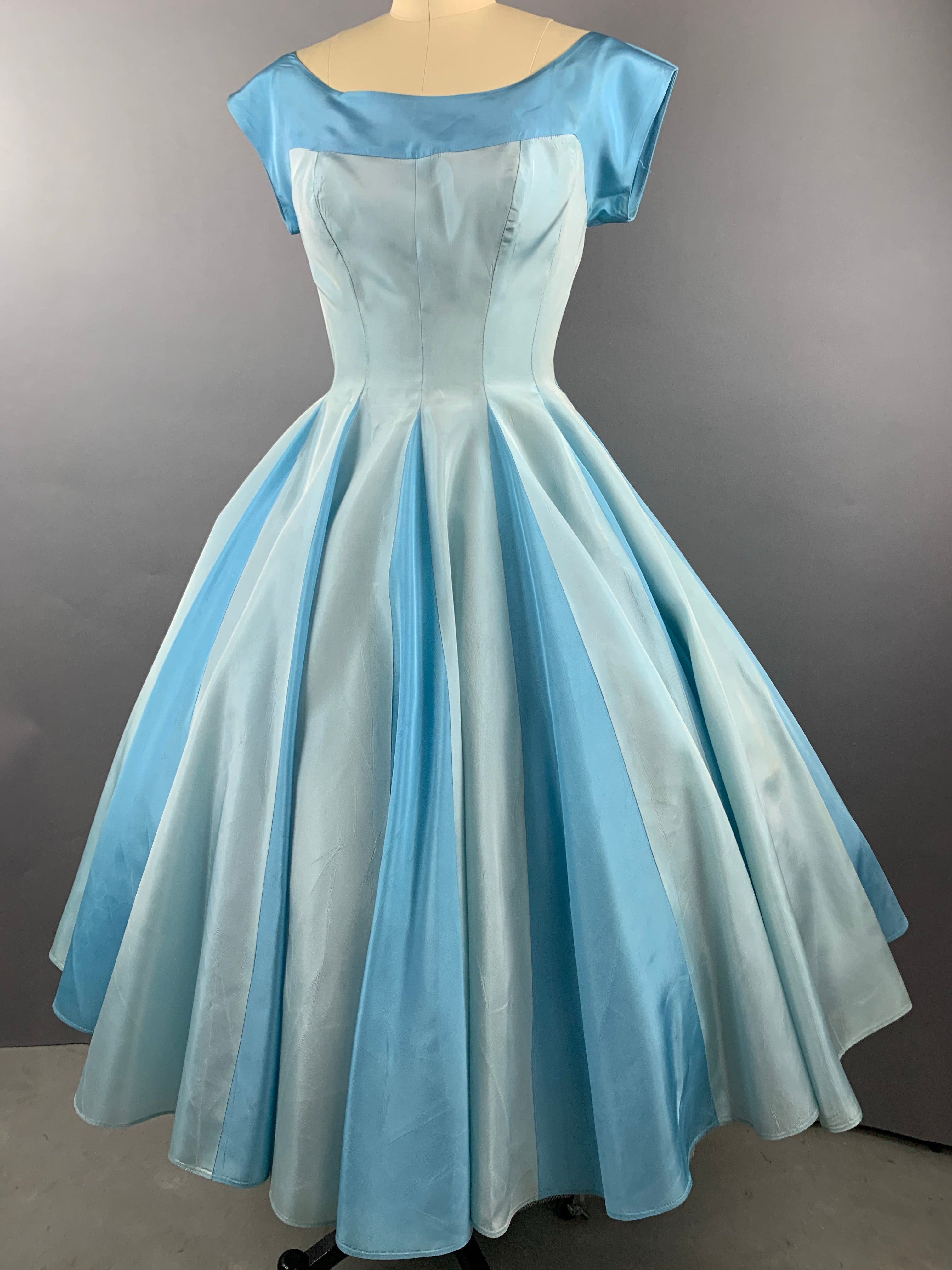 1950s Two Shades of Blue Full Skirt Party Dress Size M