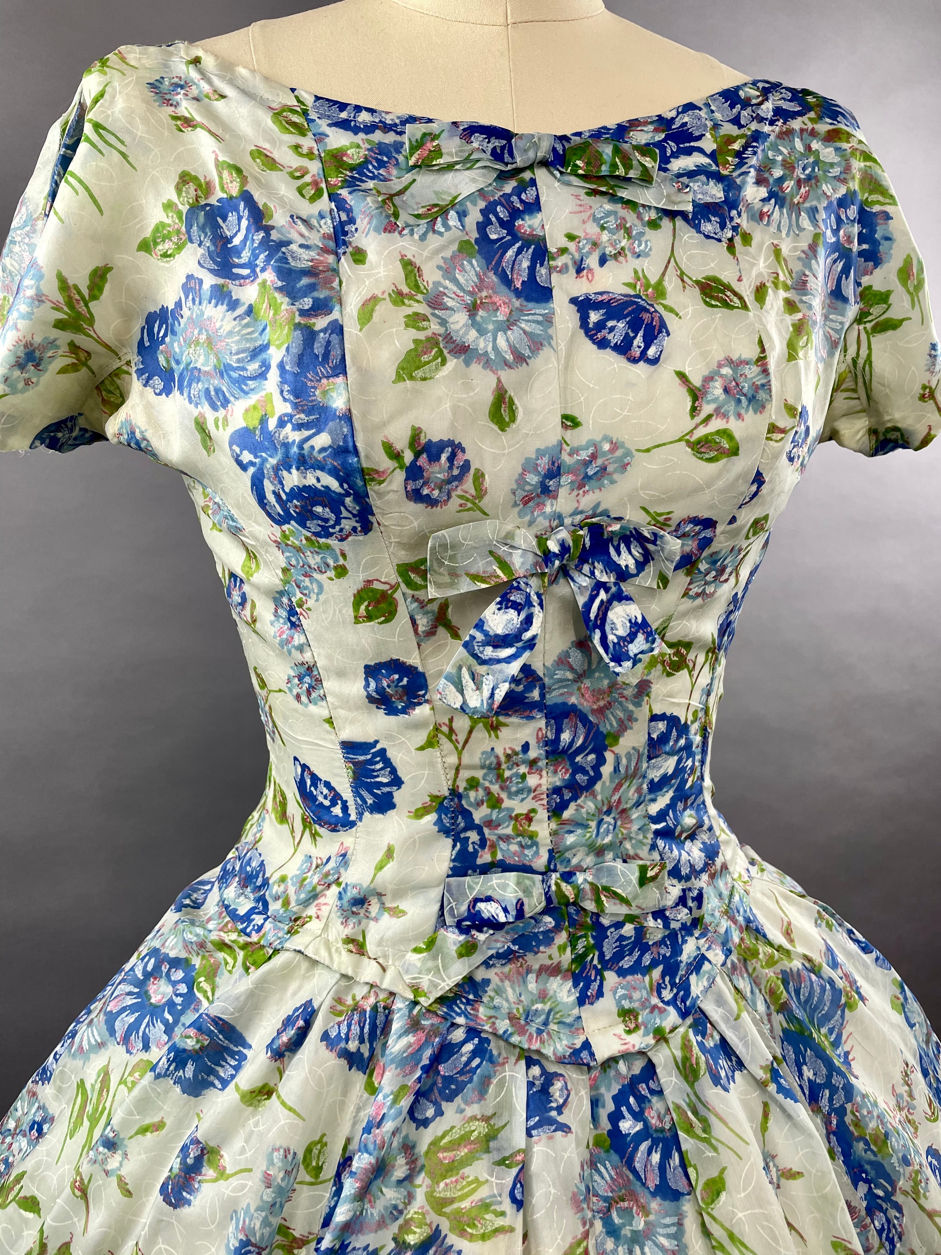 1950s Gigi Young Blue Floral Party Dress Size M