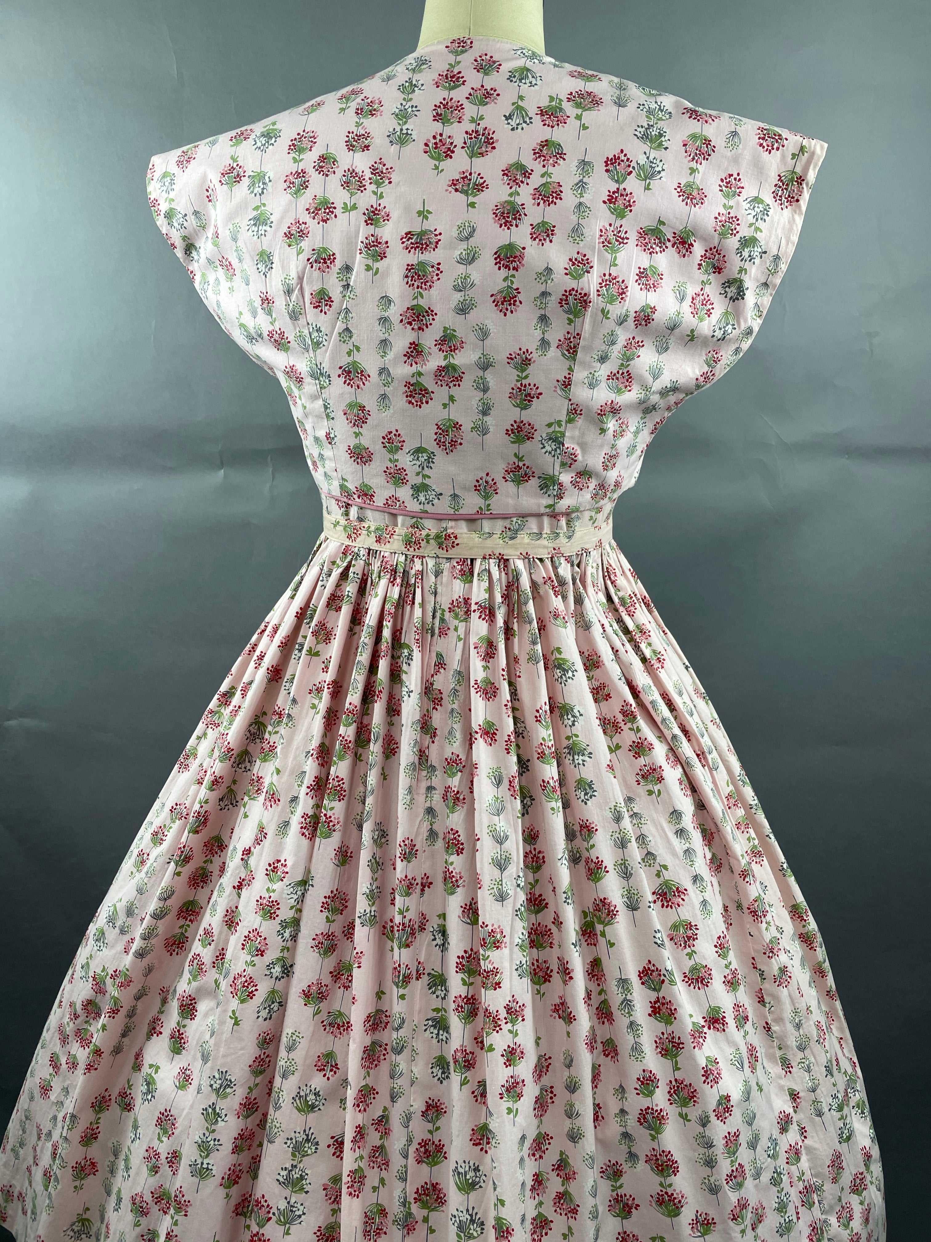 1950s Junior Vogues 3 piece Cotton Dress , Belt and Bolero Size M