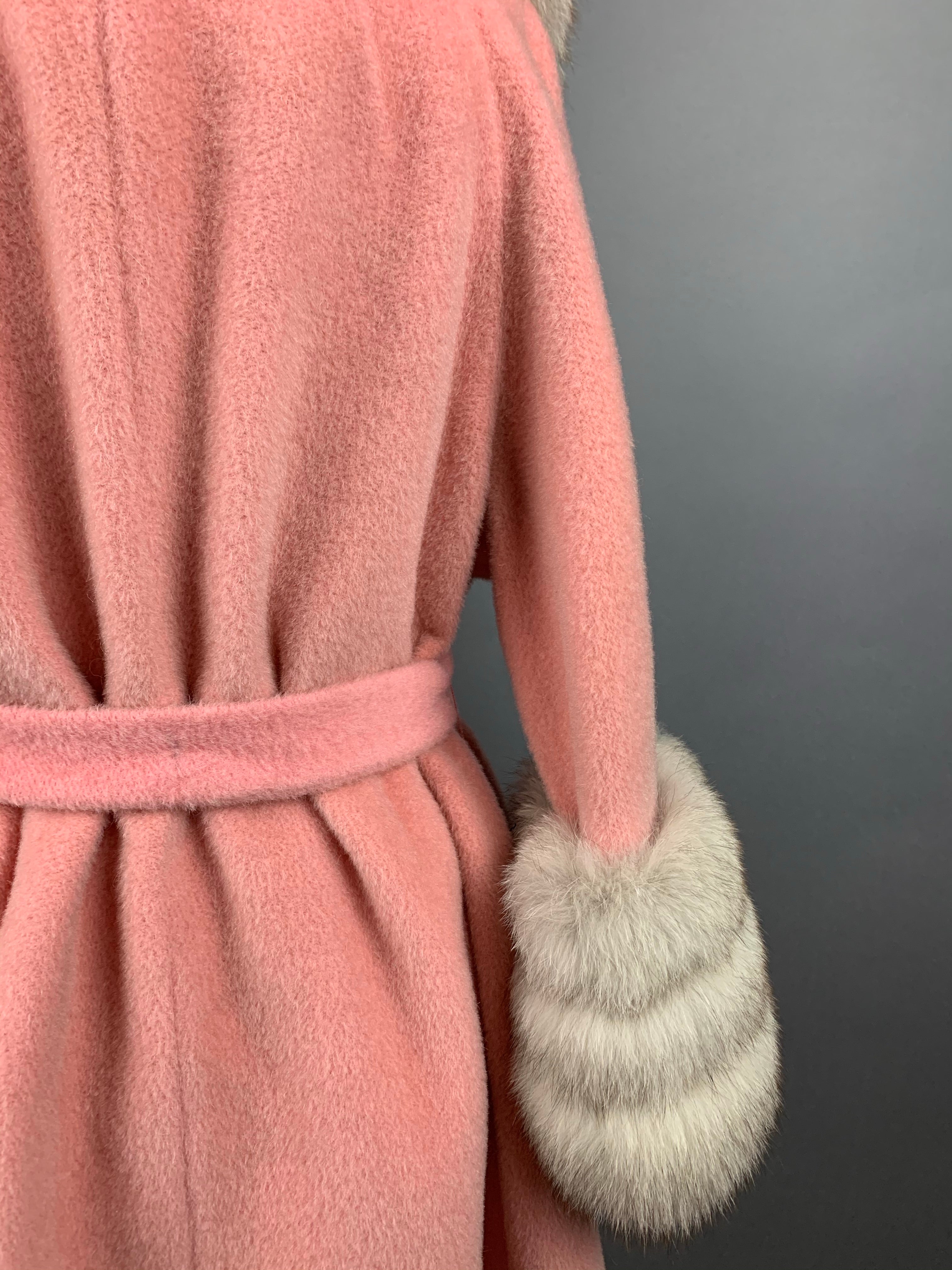 1960s Baby Pink Lilli Ann Norwegian Fox Fur Coat Size M Size L Size XL